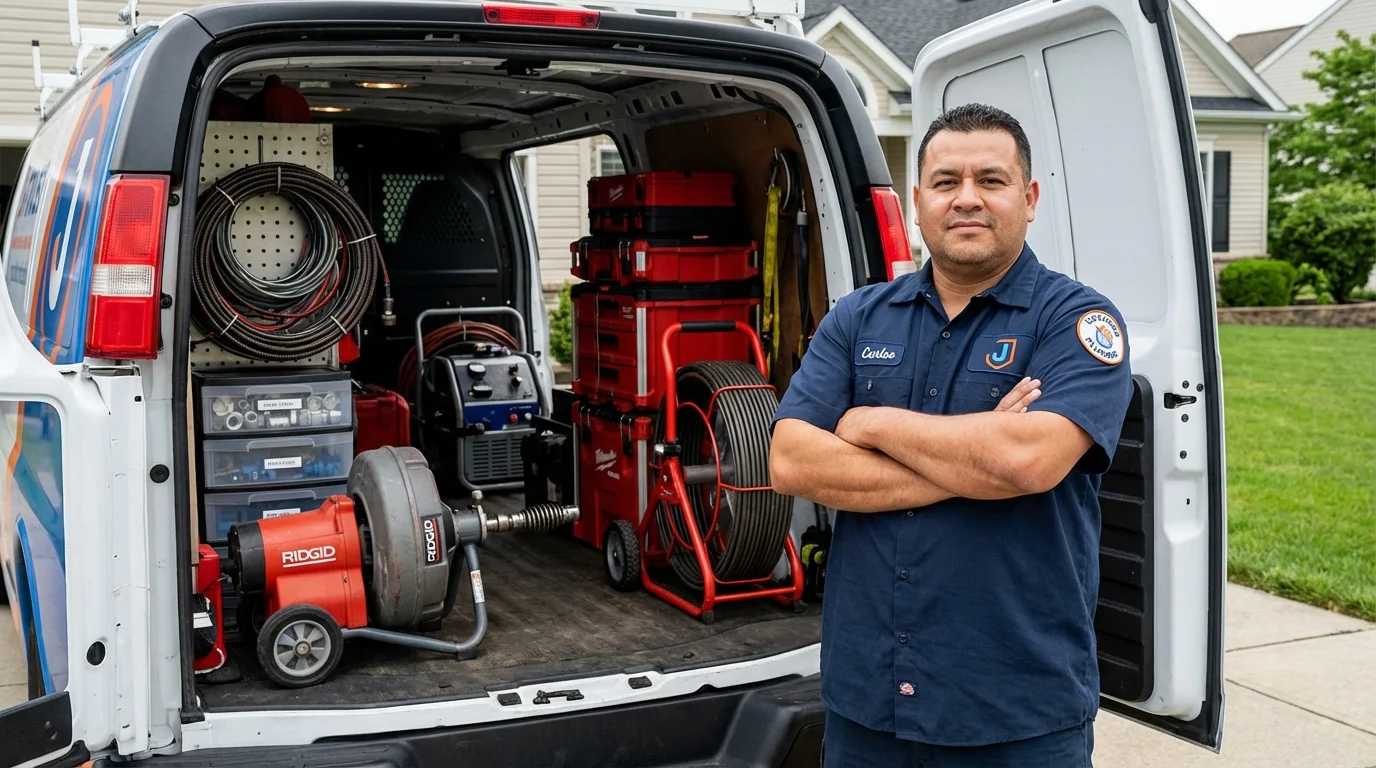 Professional drain cleaning equipment and Johns Plumbing LLC plumber in Corning